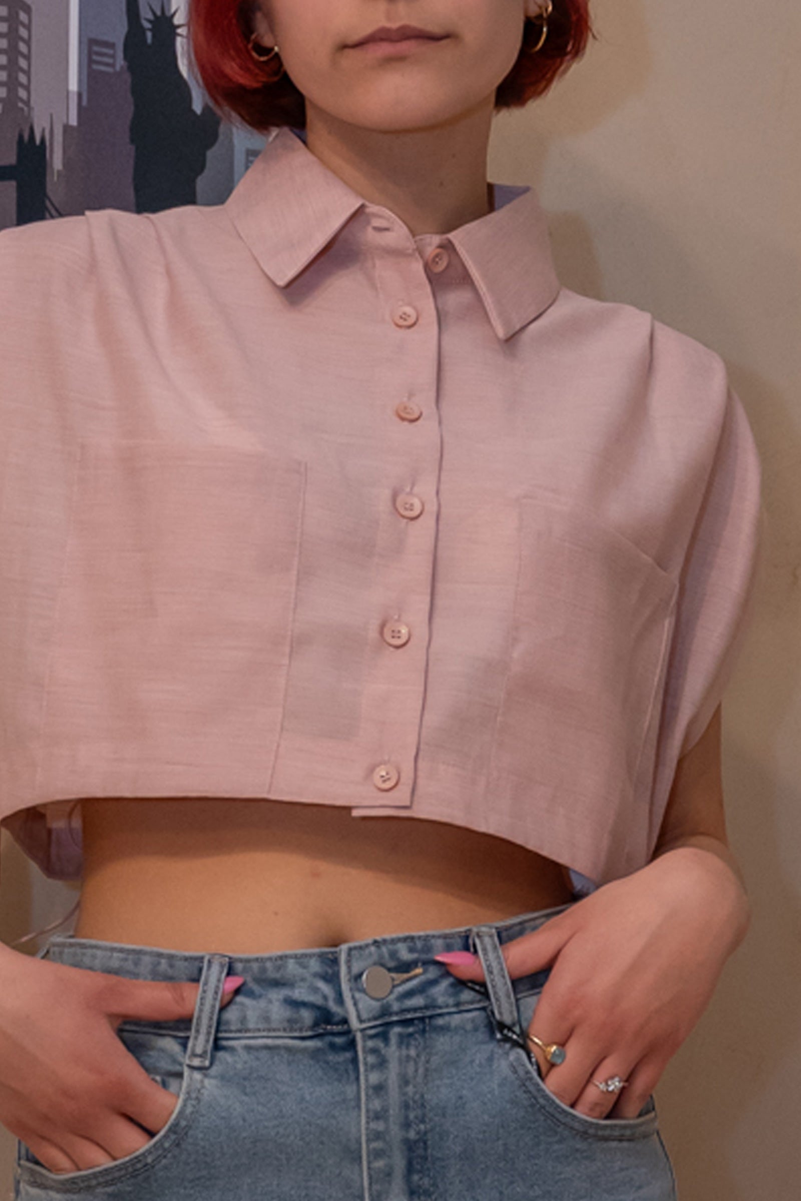 Crop Camicia Rosa Antico Lumina